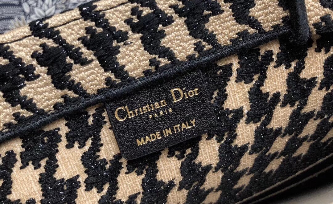 Dior Book Tote Bag In Houndstooth Embroidery Canvas 226