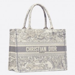 Dior Small Dioraura Book Tote In Grey Toile De Jouy Canvas 258