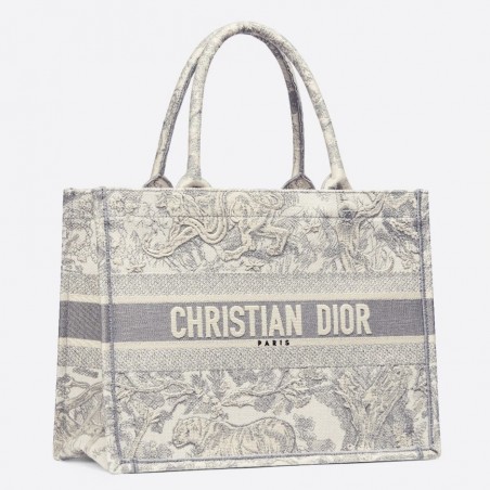 Dior Small Dioraura Book Tote In Grey Toile De Jouy Canvas 258