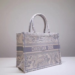 Dior Small Dioraura Book Tote In Grey Toile De Jouy Canvas 258