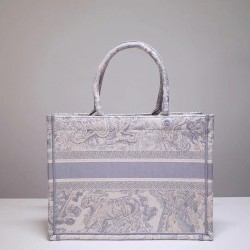 Dior Small Dioraura Book Tote In Grey Toile De Jouy Canvas 258