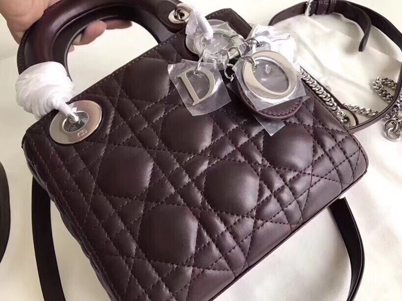 Dior Mini Lady Dior Bag In Bordeaux Lambskin 289