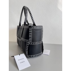 Bottega Veneta Black Arco Small Tote with White Overlock Stitching 194