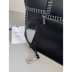 Bottega Veneta Black Arco Small Tote with White Overlock Stitching 194