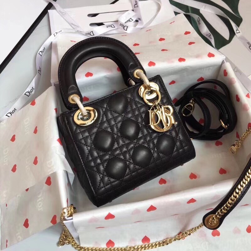 Dior Mini Lady Dior Bag In Black Lambskin 322