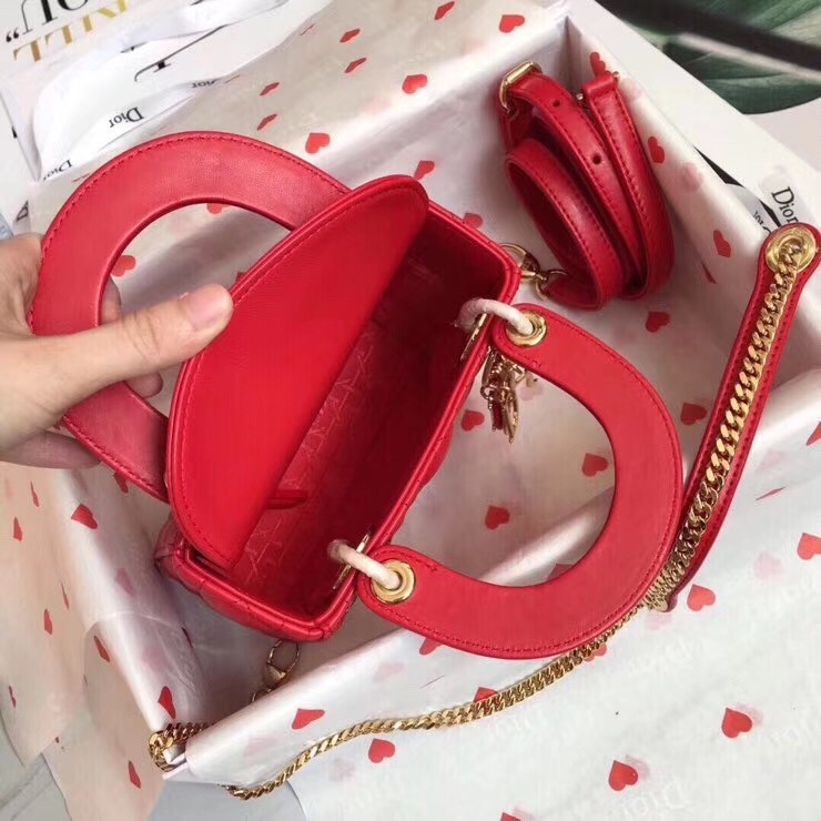 Dior Mini Lady Dior Bag In Red Lambskin 600