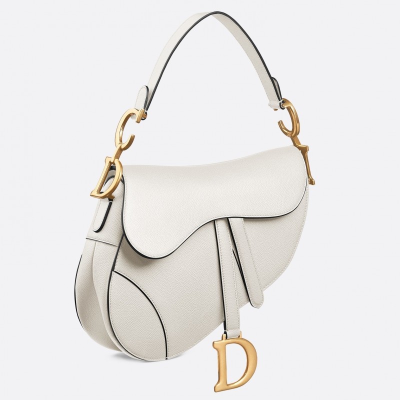 Dior Saddle Bag In White Grained Calfskin 328