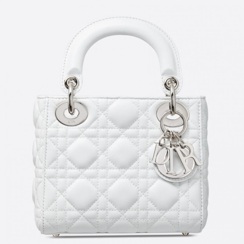 Dior Mini Lady Dior Bag In White Lambskin 704