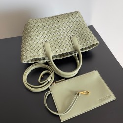 Bottega Veneta Mini Cabat Bag In Travertine Intrecciato Lambskin 001