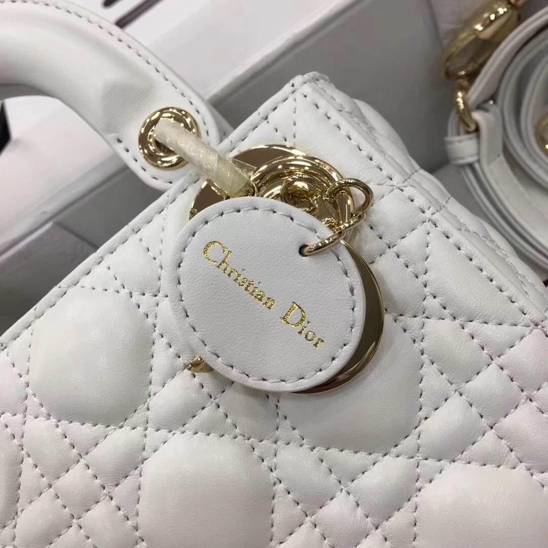 Dior Mini Lady Dior Bag In White Lambskin 704