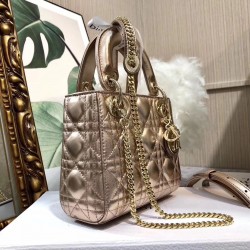 Dior Mini Lady Dior Bag In Gold Metallic Calfskin 710