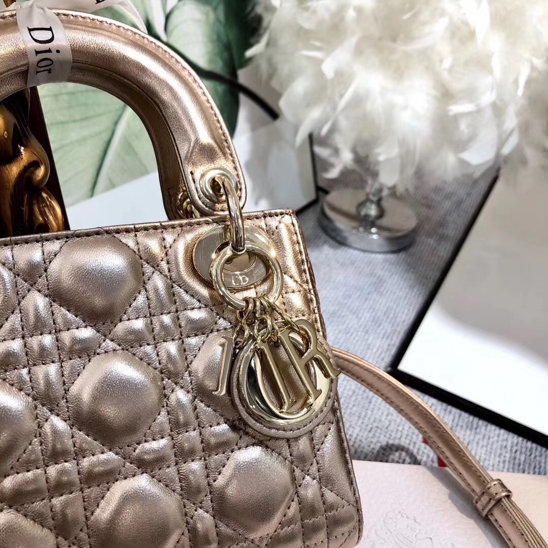 Dior Mini Lady Dior Bag In Gold Metallic Calfskin 710