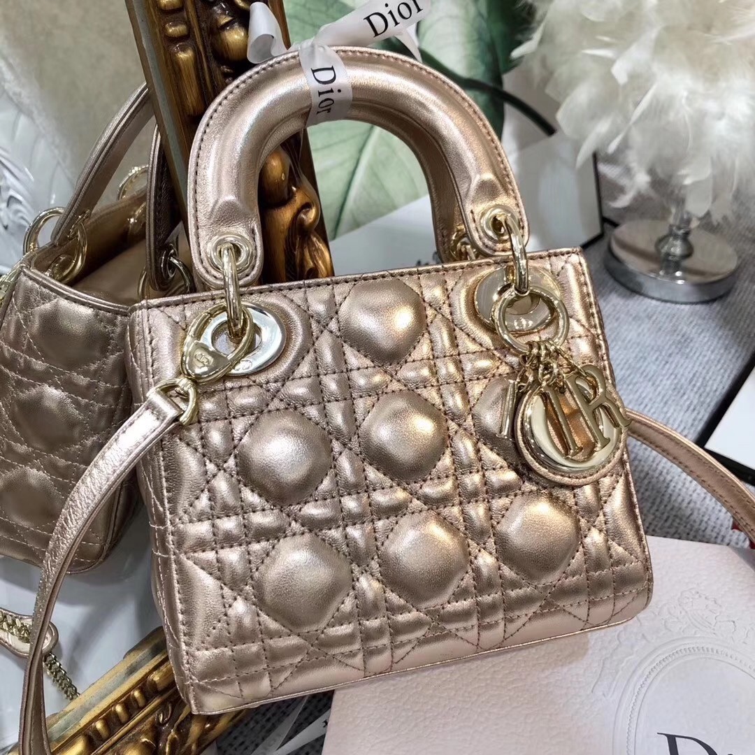 Dior Mini Lady Dior Bag In Gold Metallic Calfskin 710