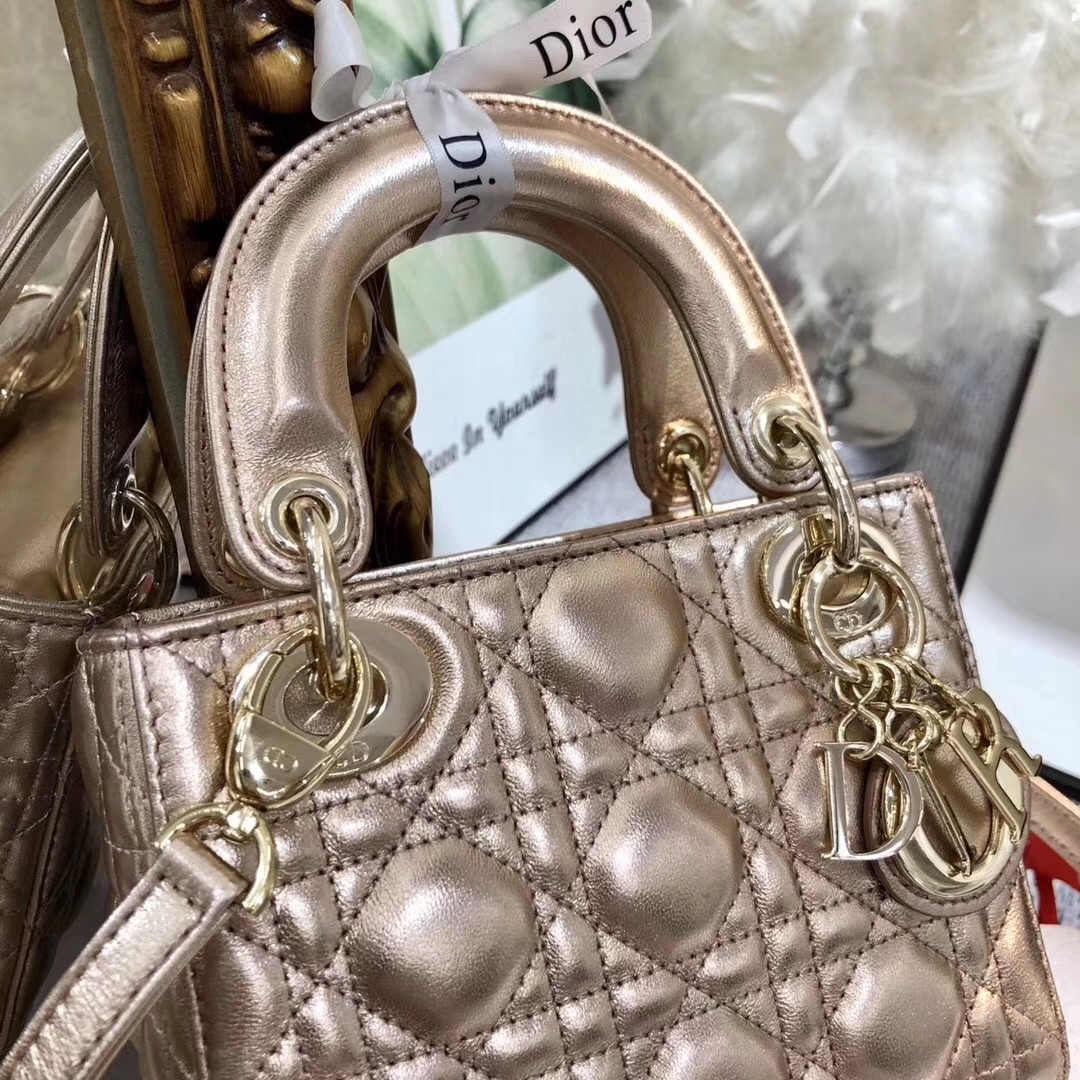 Dior Mini Lady Dior Bag In Gold Metallic Calfskin 710