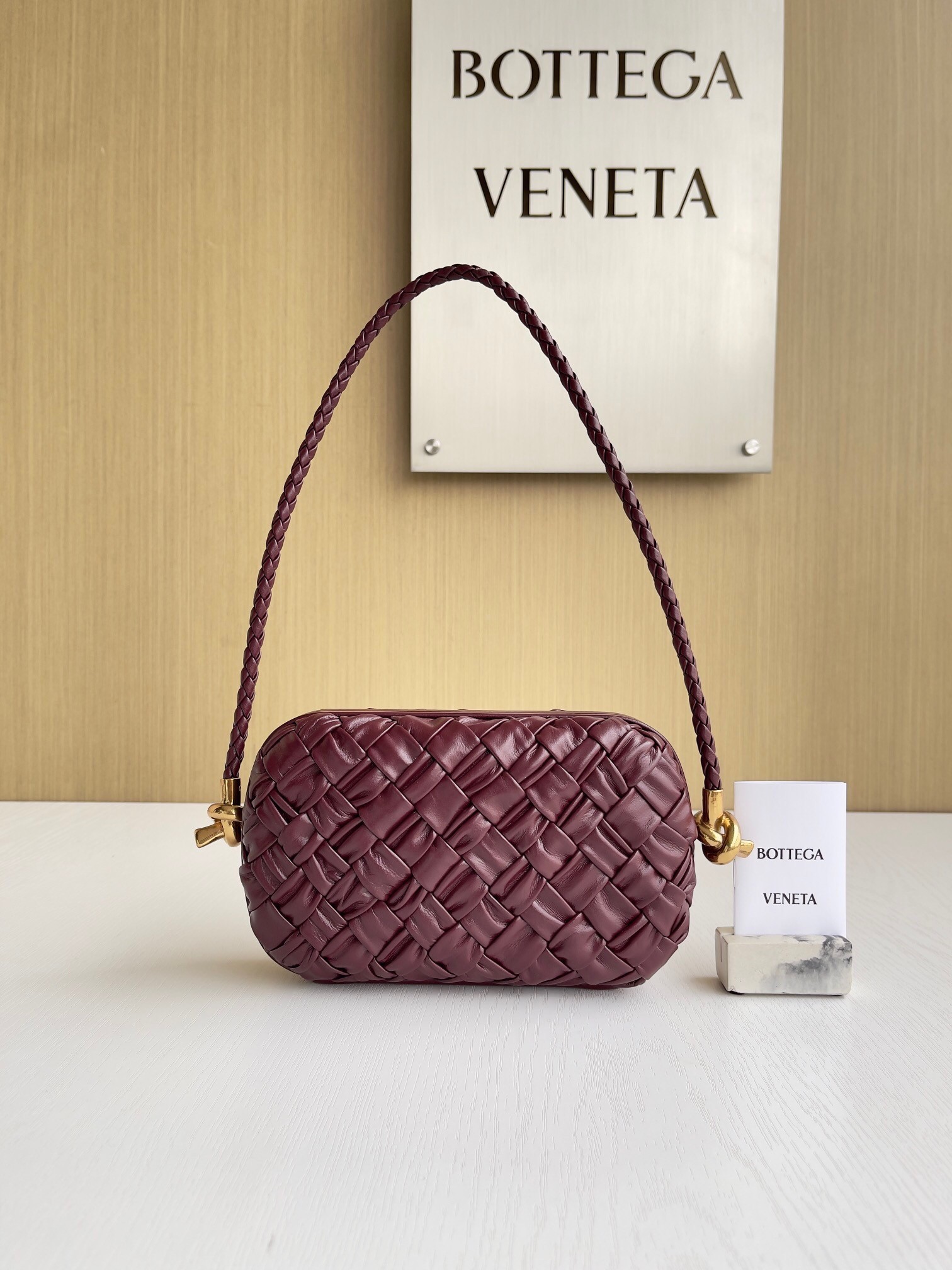 Bottega Veneta Knot Minaudiere On Strap In Barolo Foulard Intreccio Leather 541