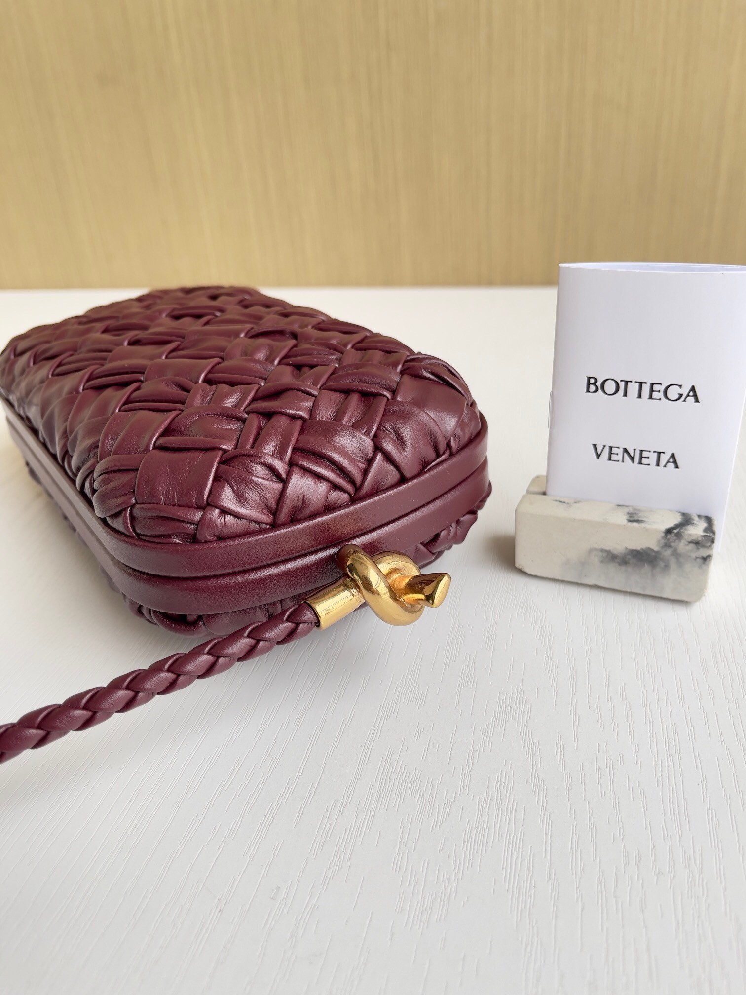 Bottega Veneta Knot Minaudiere On Strap In Barolo Foulard Intreccio Leather 541