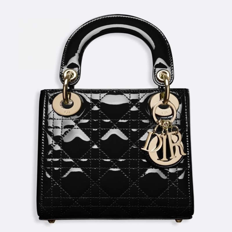 Dior Mini Lady Dior Bag In Black Patent Calfskin 773