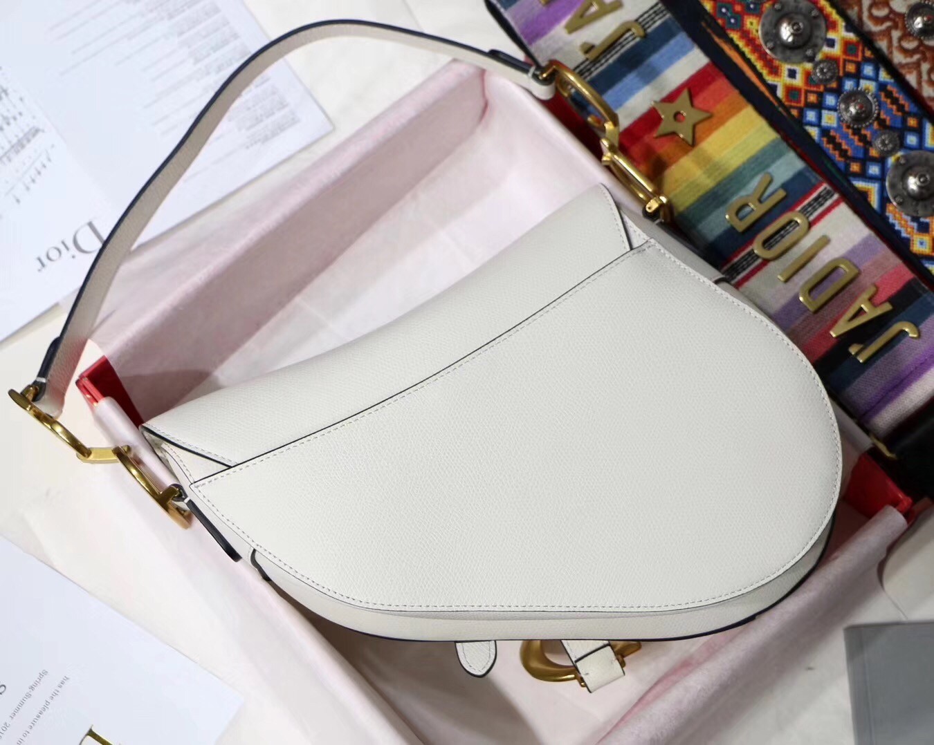 Dior Saddle Bag In White Grained Calfskin 328