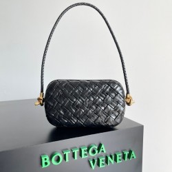 Bottega Veneta Knot Minaudiere On Strap In Black Foulard Intreccio Leather 266