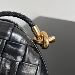 Bottega Veneta Knot Minaudiere On Strap In Black Foulard Intreccio Leather 266