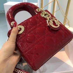 Dior Mini Lady Dior Bag In Red Patent Calfskin 204