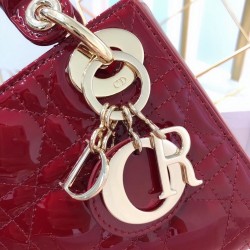 Dior Mini Lady Dior Bag In Red Patent Calfskin 204