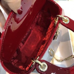 Dior Mini Lady Dior Bag In Red Patent Calfskin 204