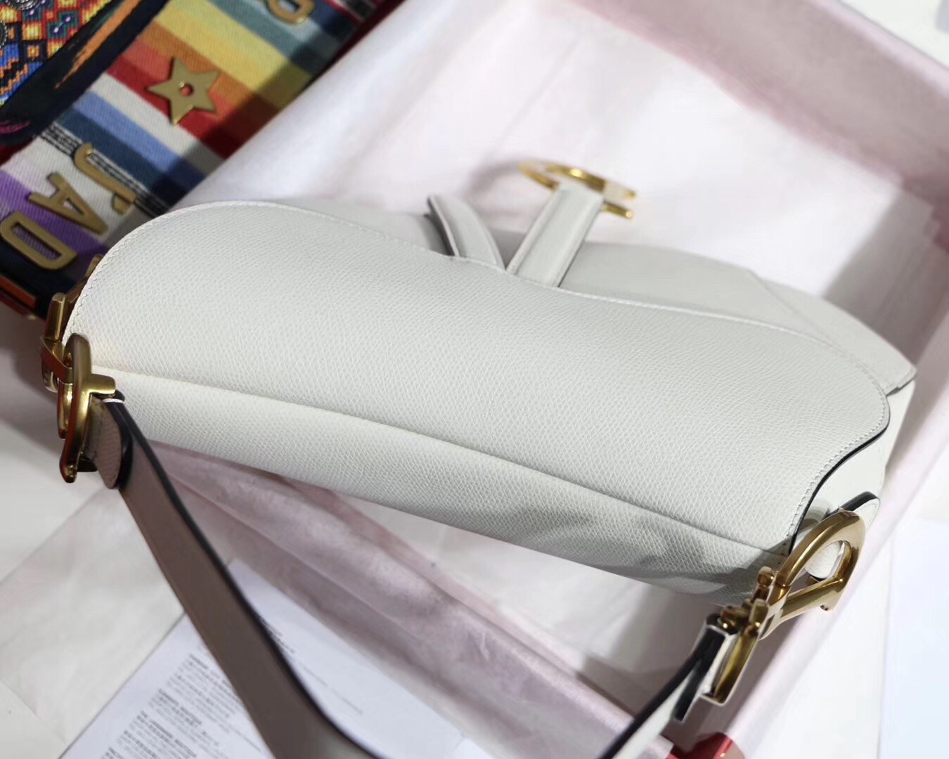 Dior Saddle Bag In White Grained Calfskin 328