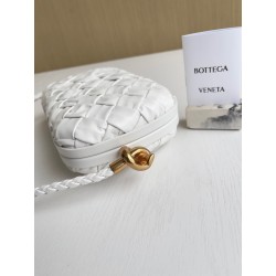 Bottega Veneta Knot Minaudiere On Strap In White Foulard Intreccio Leather 905