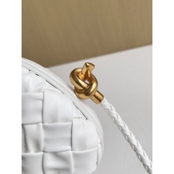 Bottega Veneta Knot Minaudiere On Strap In White Foulard Intreccio Leather 905