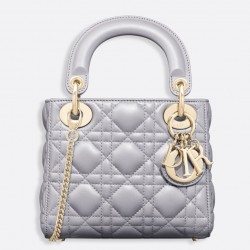 Dior Mini Lady Dior Bag In Grey Pearly Lambskin 360