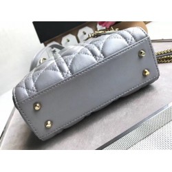 Dior Mini Lady Dior Bag In Grey Pearly Lambskin 360