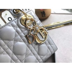 Dior Mini Lady Dior Bag In Grey Pearly Lambskin 360