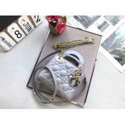 Dior Mini Lady Dior Bag In Grey Pearly Lambskin 360