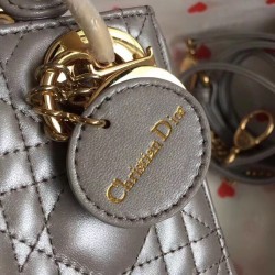 Dior Mini Lady Dior Bag In Grey Pearly Lambskin 360