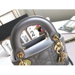 Dior Mini Lady Dior Bag In Grey Pearly Lambskin 360