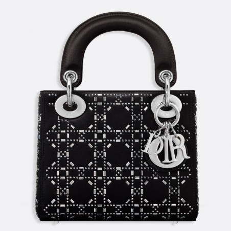 Dior Mini Lady Dior Bag In Satin With Rhinestones 408