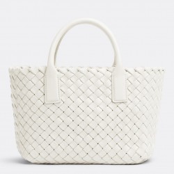 Bottega Veneta Mini Cabat Bag In White Intrecciato Lambskin 634