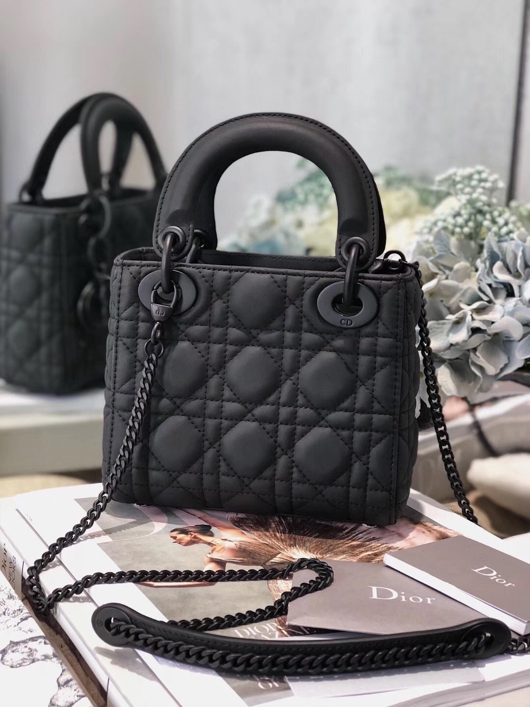 Dior Mini Lady Dior Bag In Black Ultra Matte Calfskin 476