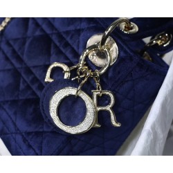 Dior Mini Lady Dior Chain Bag In Blue Velvet 819