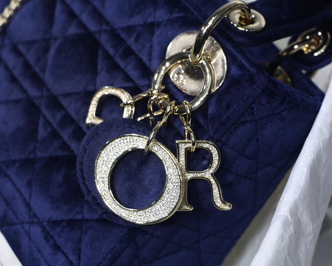 Dior Mini Lady Dior Chain Bag In Blue Velvet 819