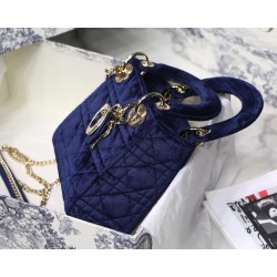 Dior Mini Lady Dior Chain Bag In Blue Velvet 819