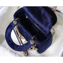 Dior Mini Lady Dior Chain Bag In Blue Velvet 819