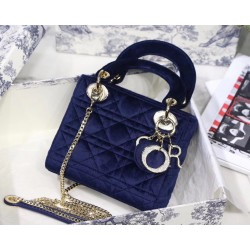 Dior Mini Lady Dior Chain Bag In Blue Velvet 819