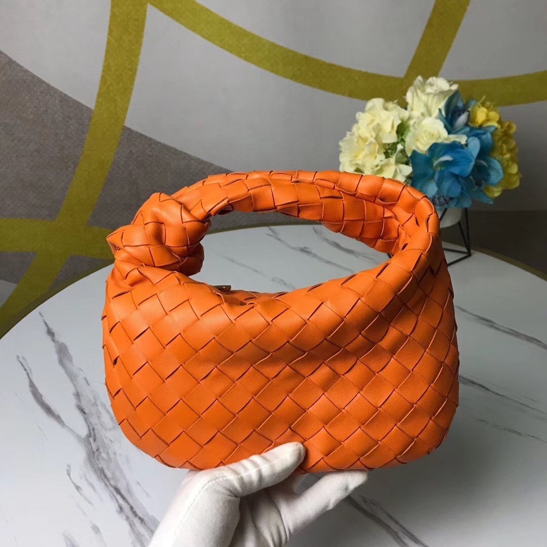 Bottega Veneta Mini BV Jodie Bag In Orange Woven Leather 007