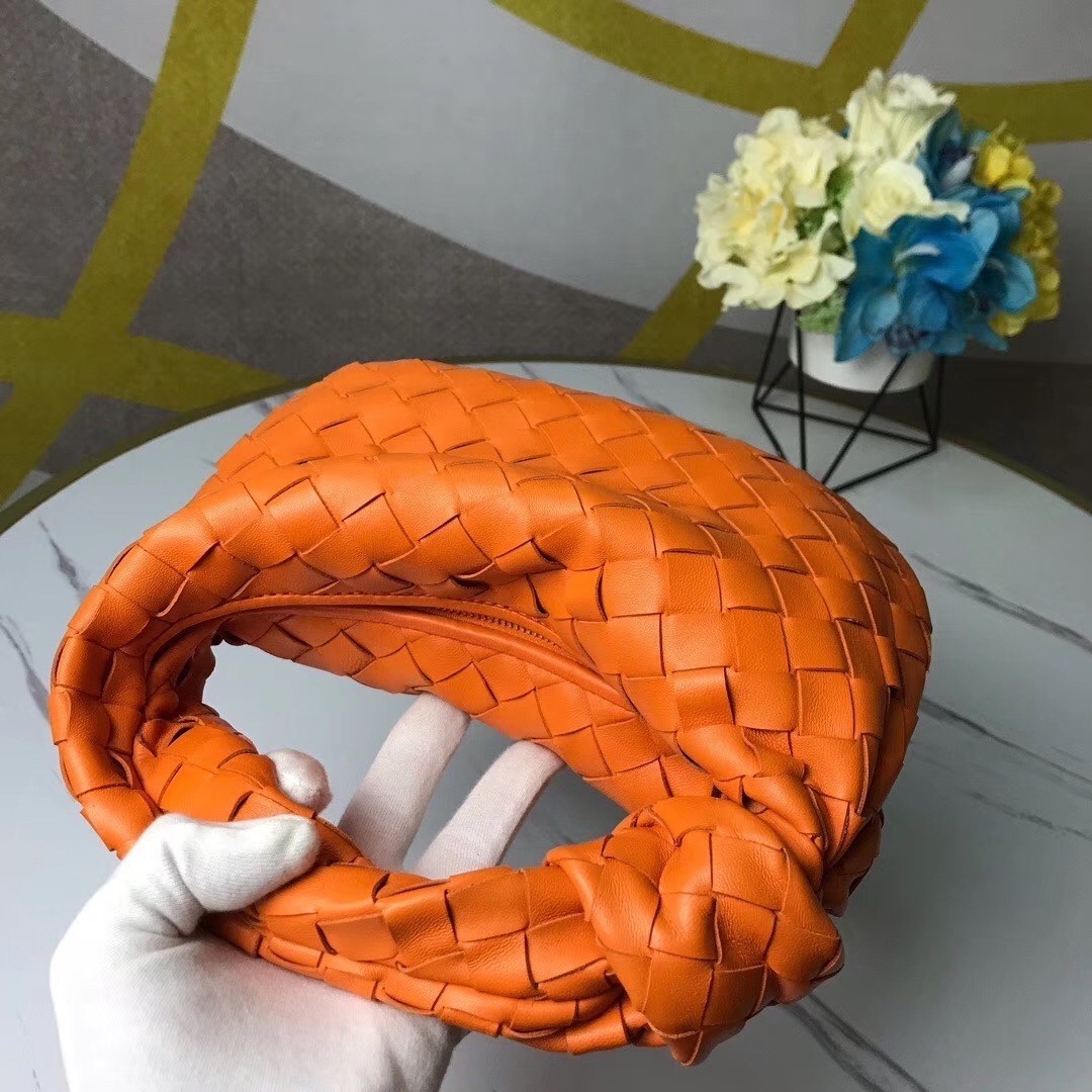 Bottega Veneta Mini BV Jodie Bag In Orange Woven Leather 007