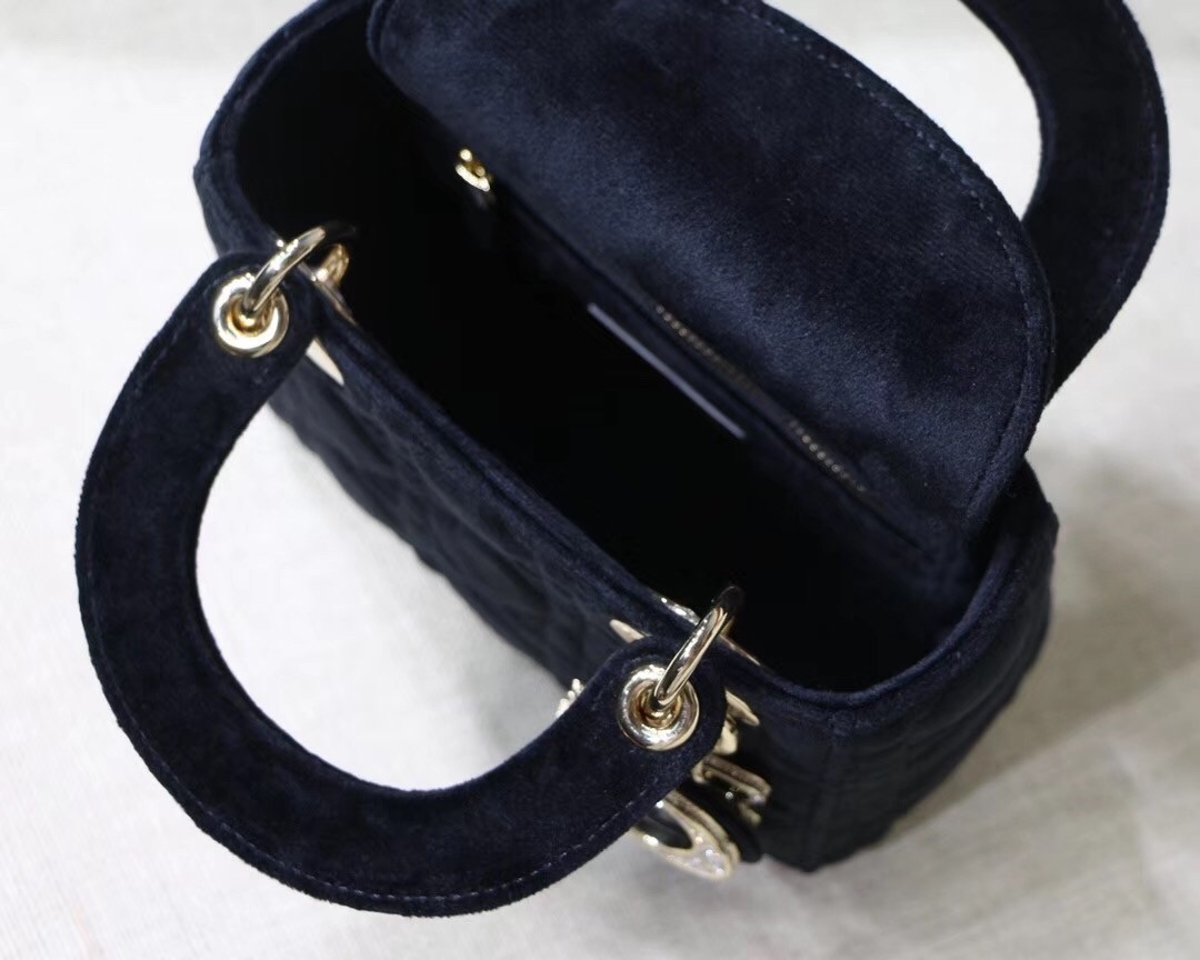 Dior Mini Lady Dior Chain Bag In Black Velvet 090