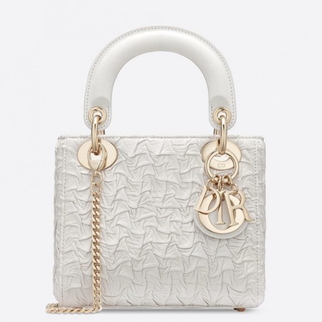 Dior Mini Lady Dior Chain Bag In White Wavy Crinkled Lambskin 120