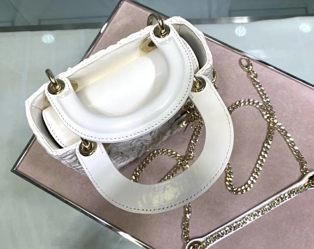 Dior Mini Lady Dior Chain Bag In White Wavy Crinkled Lambskin 120