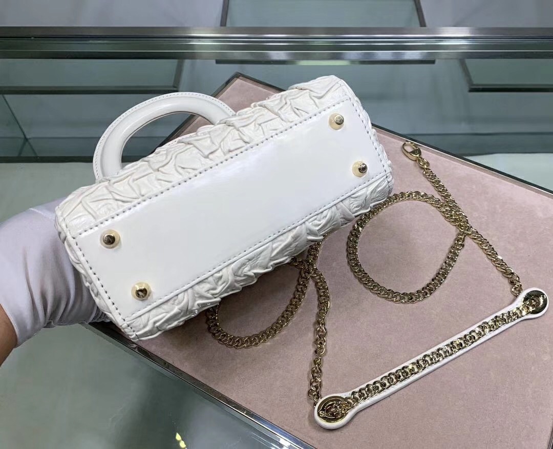 Dior Mini Lady Dior Chain Bag In White Wavy Crinkled Lambskin 120